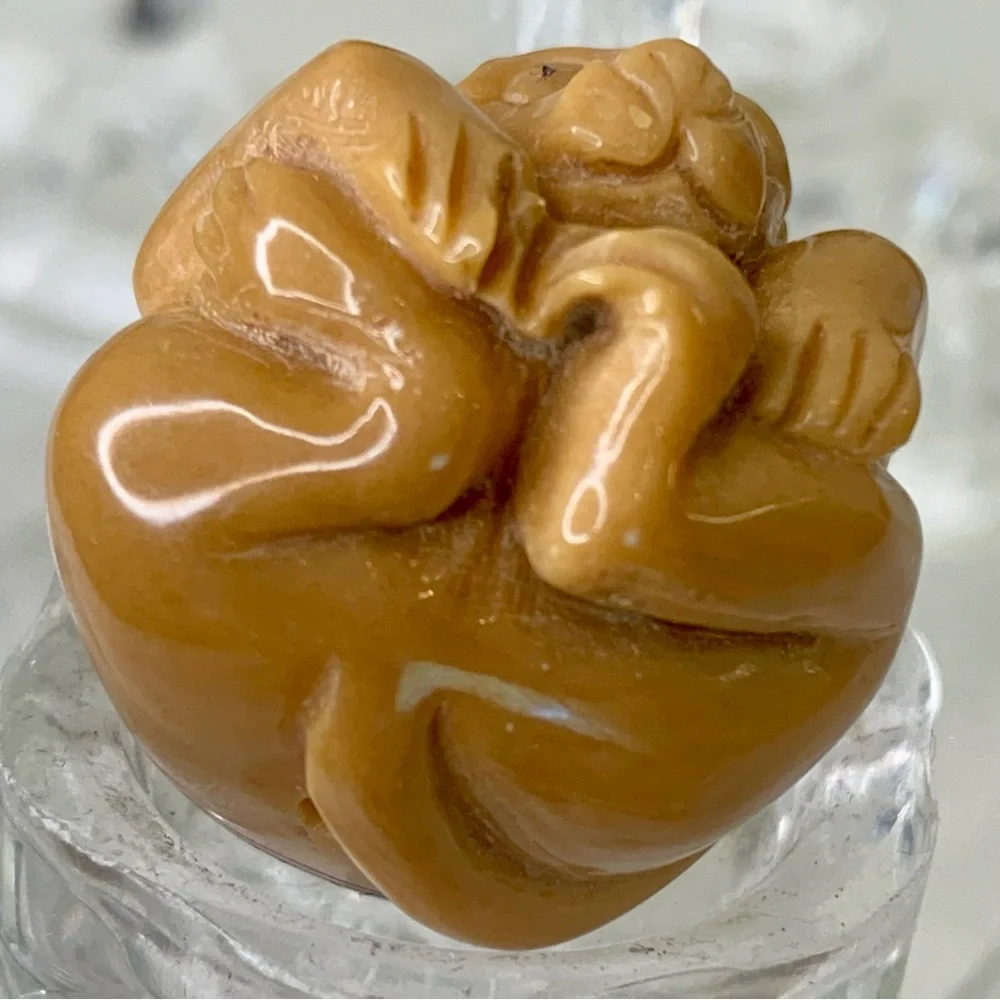 Vintage NETSUKE Carved Tagua Nut Monkey Animal Carving Bead Figurine Japanese